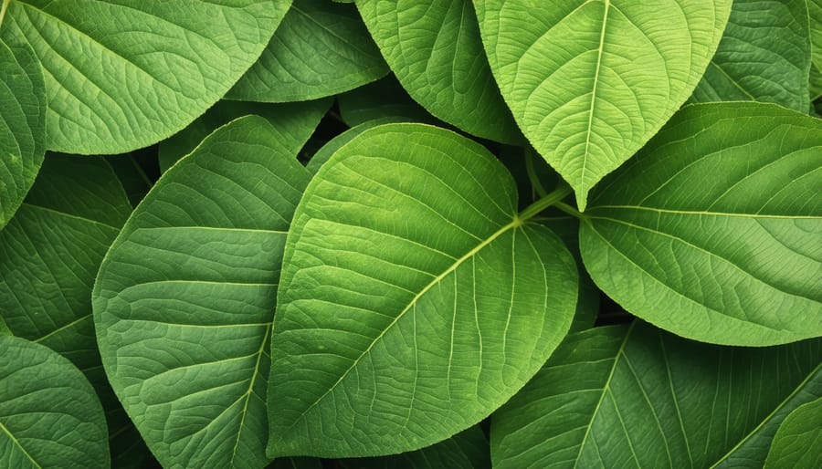 Close-up of natural kratom leaves showcasing their details