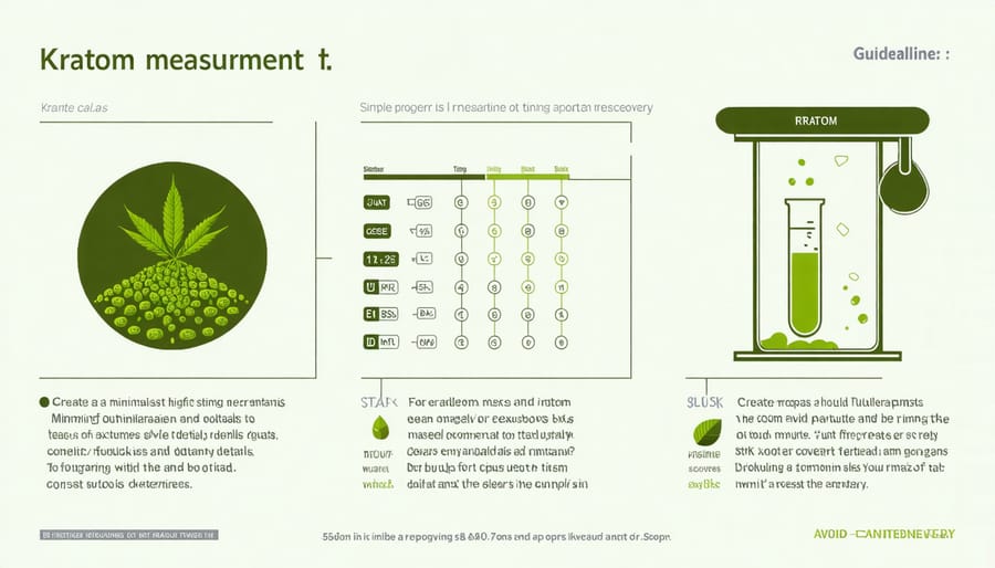 Visual guide demonstrating kratom dosage measurements and optimal timing for athletic recovery