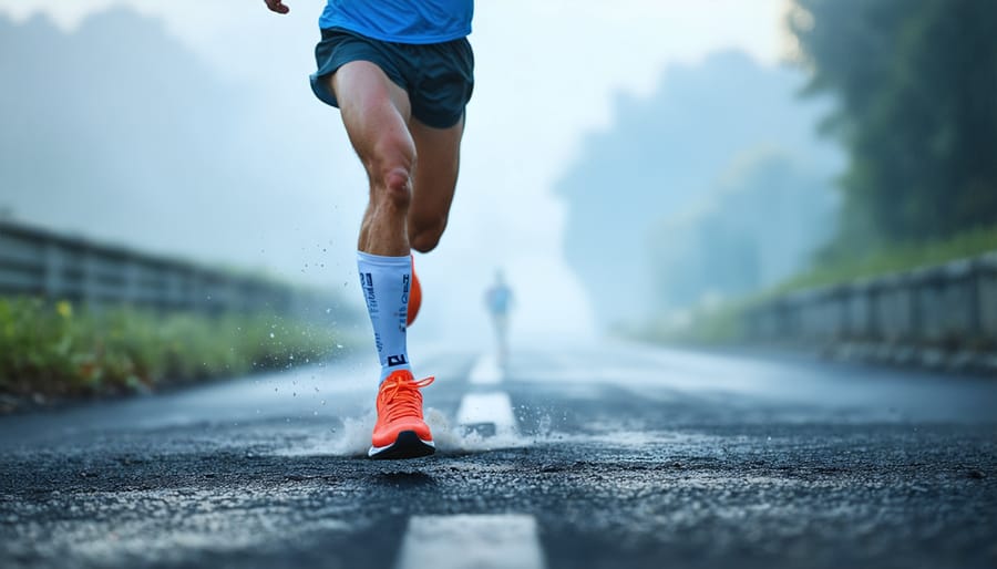 Athlete applying CBD recovery cream to legs after long-distance run